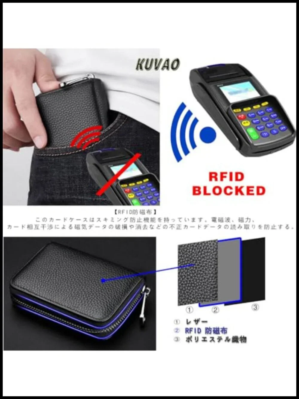 RFID Blocking Faux Leather Credit Card Holder Zipper Wallet 20 Card Slots
